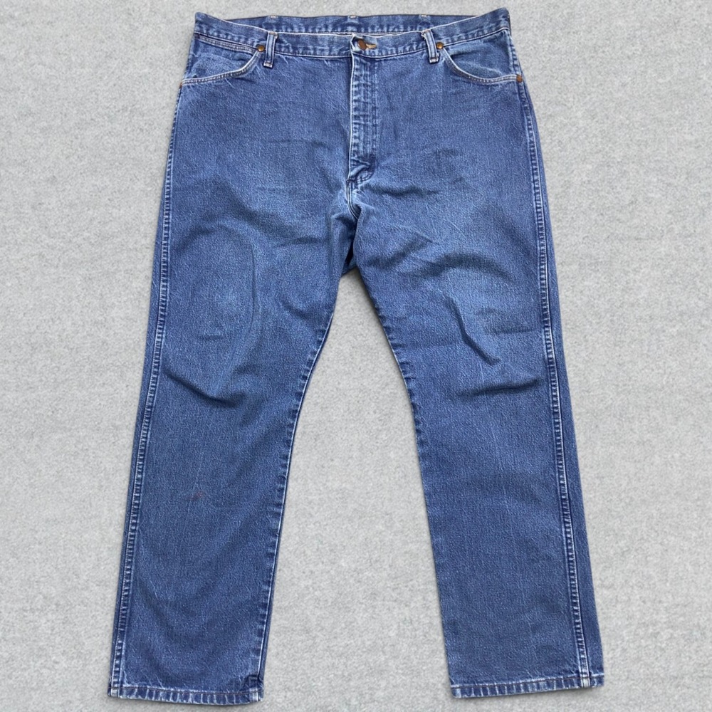 VINTAGE Wrangler Jeans Mens 40x29 Blue Denim Distressed Cowboy Cut Made In USA